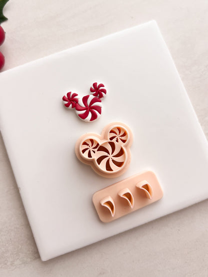 Peppermint Mickey Clay Cutter | Peppermint Mickey Polymer Clay Cutter for DIY Disney Earrings Holiday Jewelry and Handmade Christmas Accessories