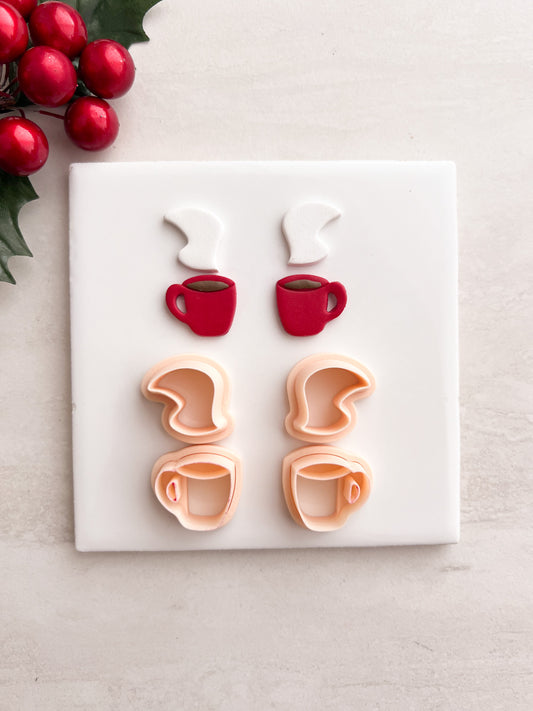 Steaming Cup of Cocoa Clay Cutter | Steaming Cup of Cocoa Polymer Clay Cutter for DIY Cozy Earrings Winter-Themed Jewelry and Handmade Holiday Accessories