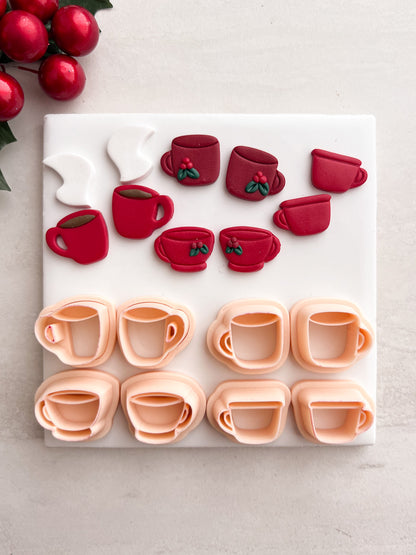 Christmas Hot Cocoa Mug Set of 4 Clay Cutter | Christmas Hot Cocoa Mug Polymer Clay Cutter Set for DIY Holiday Earrings Winter-Themed Jewelry and Handmade Festive Accessories