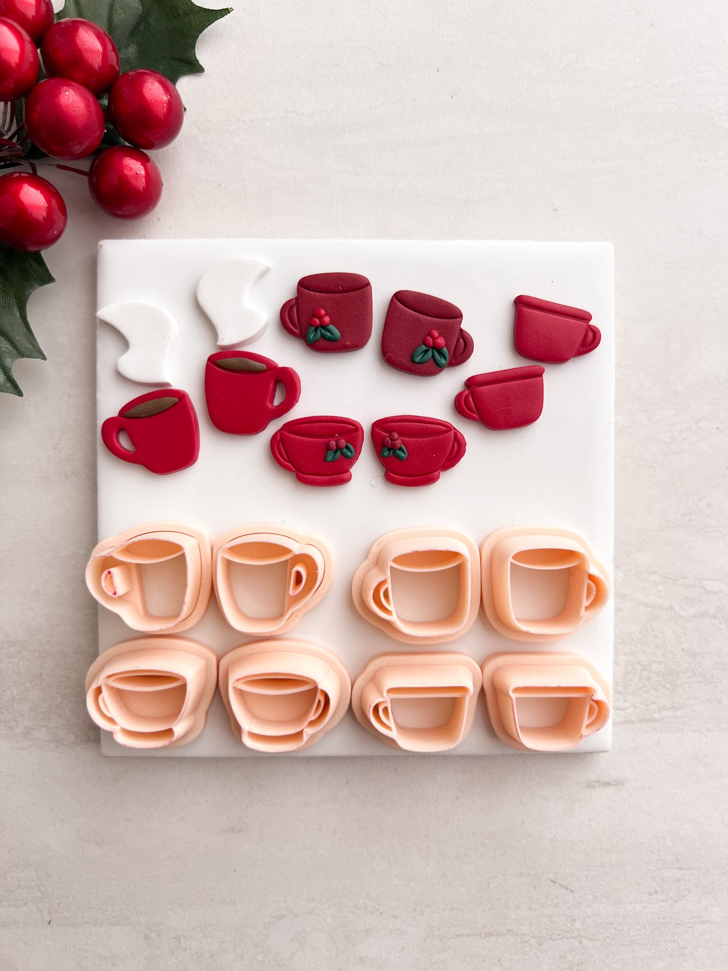 Christmas Hot Cocoa Mug Set of 4 Clay Cutter | Christmas Hot Cocoa Mug Polymer Clay Cutter Set for DIY Holiday Earrings Winter-Themed Jewelry and Handmade Festive Accessories