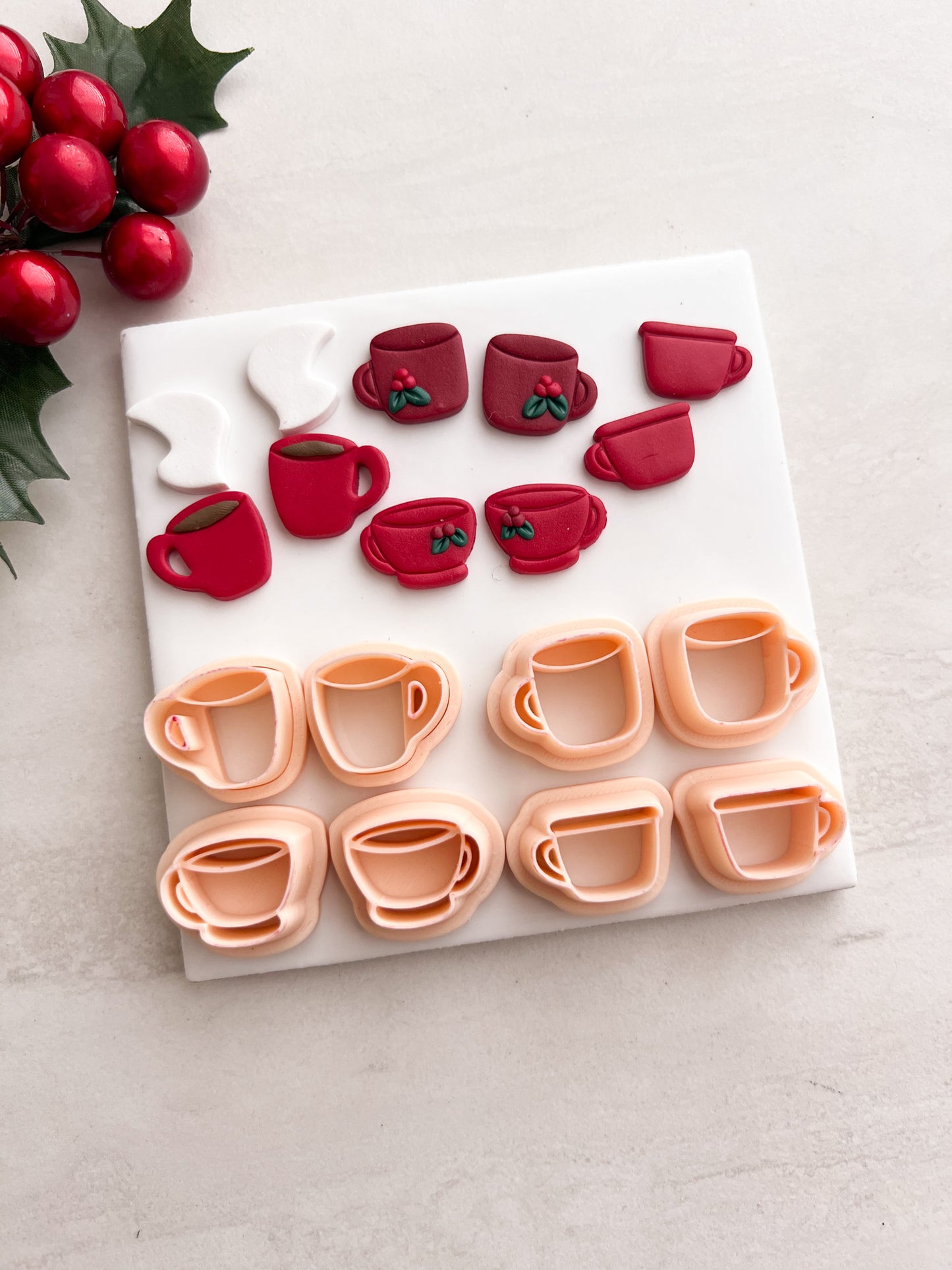 Christmas Hot Cocoa Mug Set of 4 Clay Cutter | Christmas Hot Cocoa Mug Polymer Clay Cutter Set for DIY Holiday Earrings Winter-Themed Jewelry and Handmade Festive Accessories