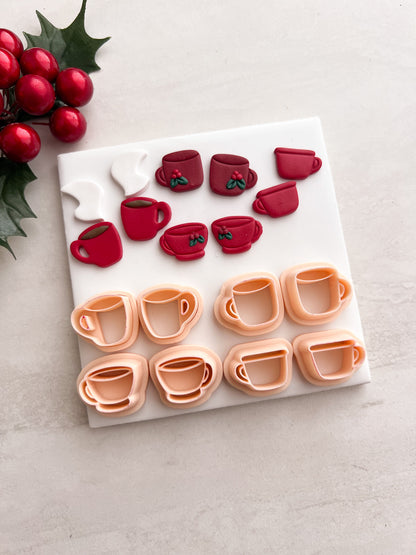 Christmas Hot Cocoa Mug Set of 4 Clay Cutter | Christmas Hot Cocoa Mug Polymer Clay Cutter Set for DIY Holiday Earrings Winter-Themed Jewelry and Handmade Festive Accessories