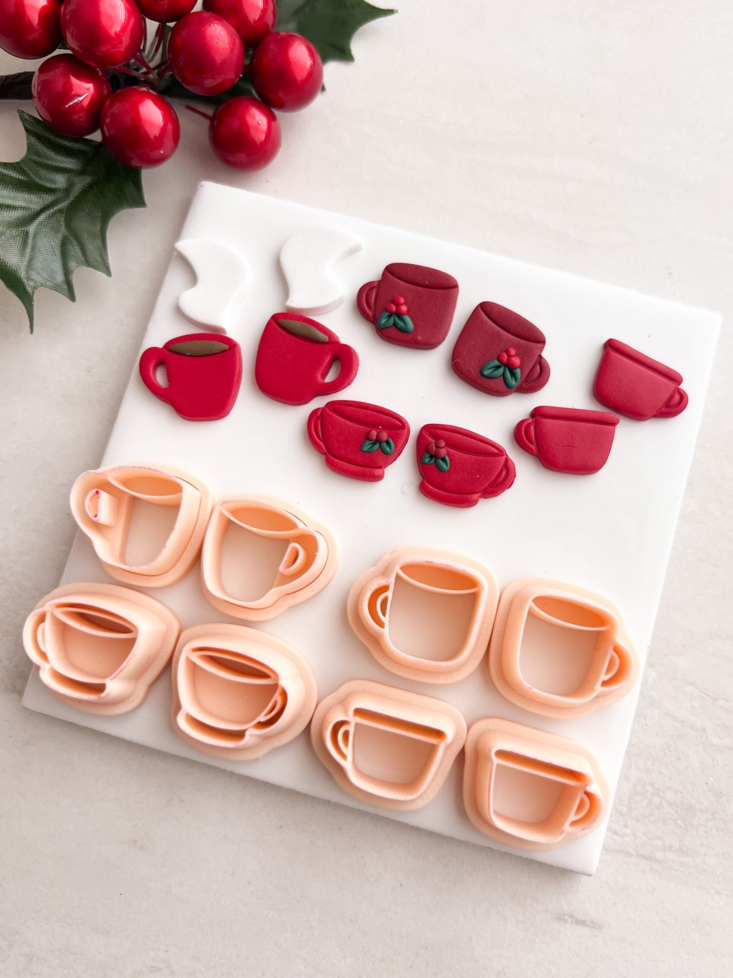 Christmas Hot Cocoa Mug Set of 4 Clay Cutter | Christmas Hot Cocoa Mug Polymer Clay Cutter Set for DIY Holiday Earrings Winter-Themed Jewelry and Handmade Festive Accessories