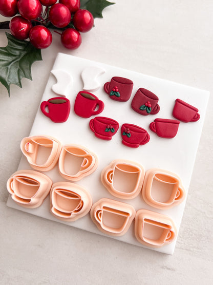 Christmas Hot Cocoa Mug Set of 4 Clay Cutter | Christmas Hot Cocoa Mug Polymer Clay Cutter Set for DIY Holiday Earrings Winter-Themed Jewelry and Handmade Festive Accessories