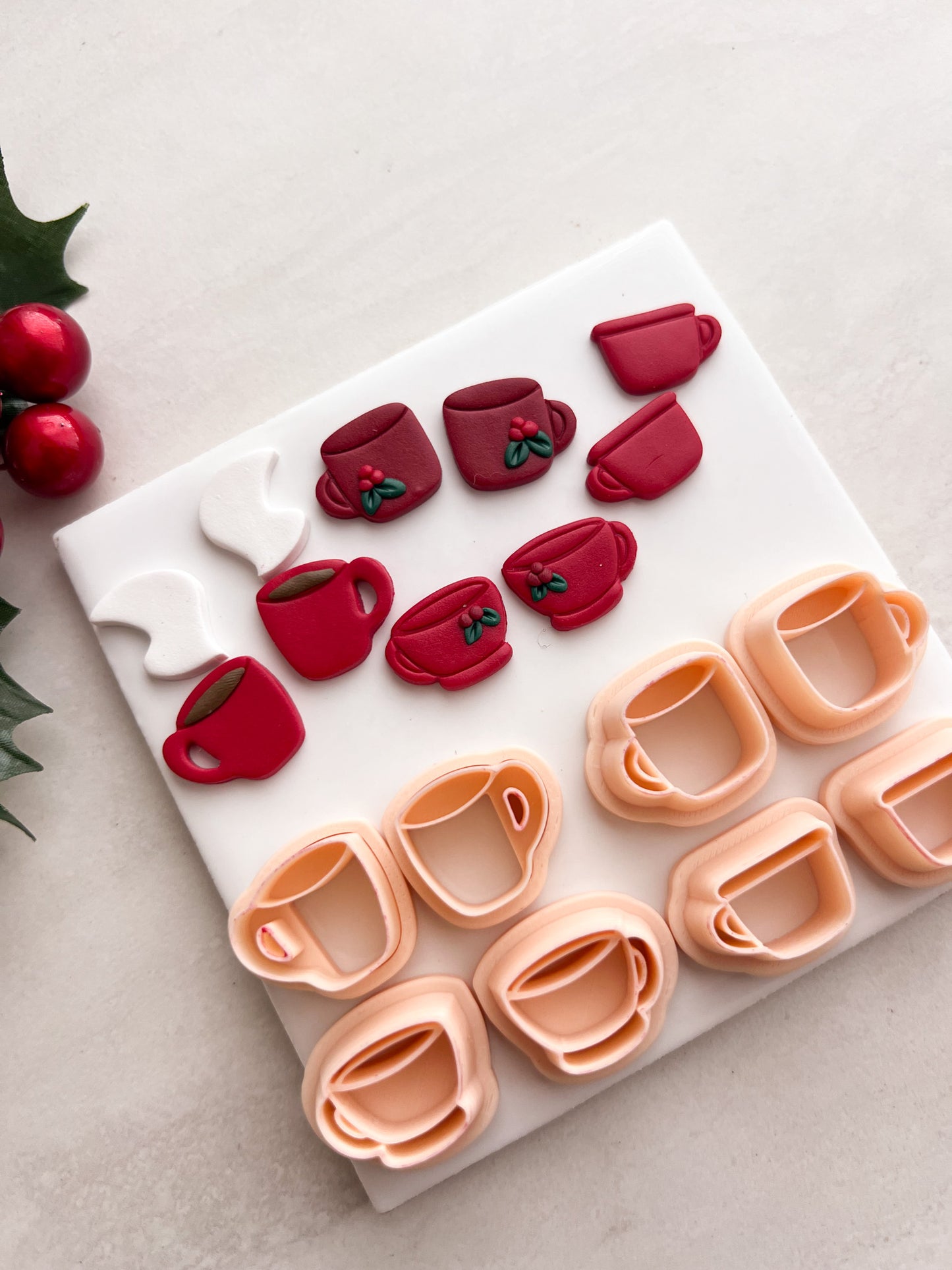 Christmas Hot Cocoa Mug Set of 4 Clay Cutter | Christmas Hot Cocoa Mug Polymer Clay Cutter Set for DIY Holiday Earrings Winter-Themed Jewelry and Handmade Festive Accessories