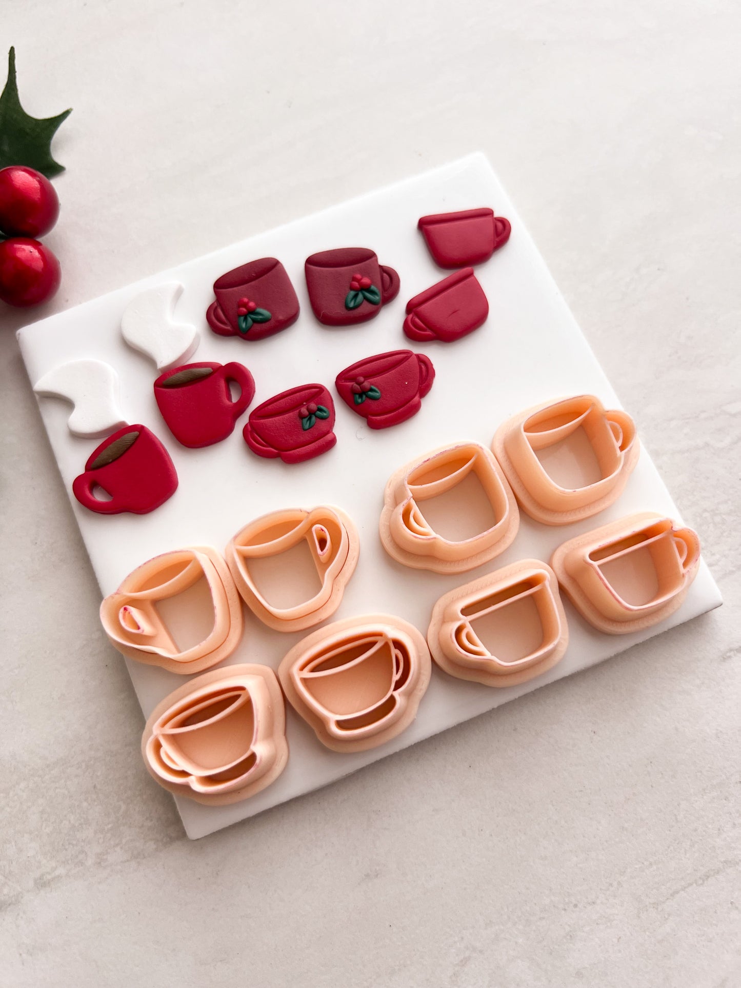 Christmas Hot Cocoa Mug Set of 4 Clay Cutter | Christmas Hot Cocoa Mug Polymer Clay Cutter Set for DIY Holiday Earrings Winter-Themed Jewelry and Handmade Festive Accessories