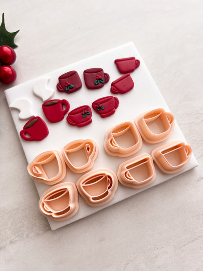 Christmas Hot Cocoa Mug Set of 4 Clay Cutter | Christmas Hot Cocoa Mug Polymer Clay Cutter Set for DIY Holiday Earrings Winter-Themed Jewelry and Handmade Festive Accessories