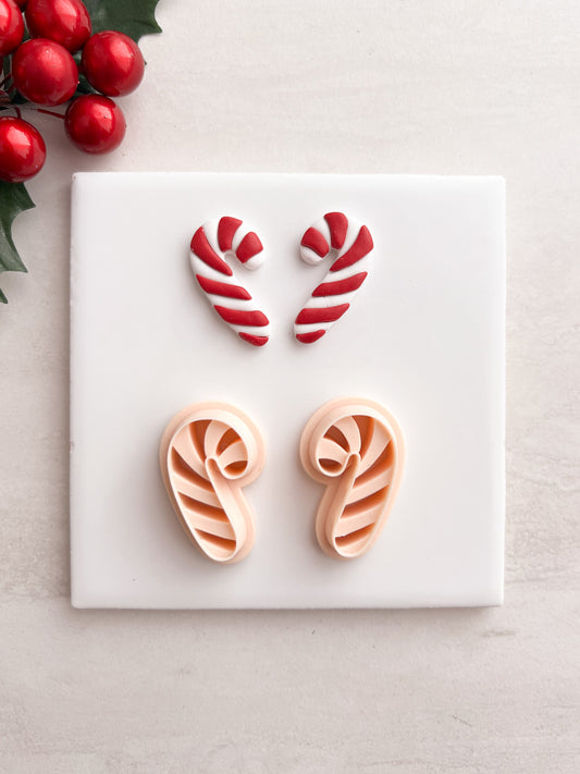 Candy Cane No. 5 Clay Cutter | Candy Cane No. 5 Polymer Clay Cutter for DIY Christmas Earrings Holiday-Themed Jewelry and Handmade Sweet Accessories