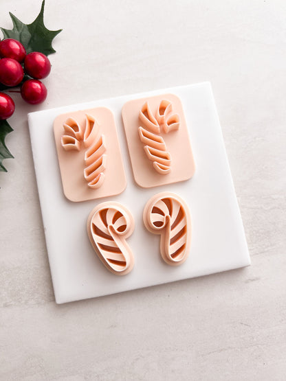 Candy Cane No. 5 Clay Cutter | Candy Cane No. 5 Polymer Clay Cutter for DIY Christmas Earrings Holiday-Themed Jewelry and Handmade Sweet Accessories