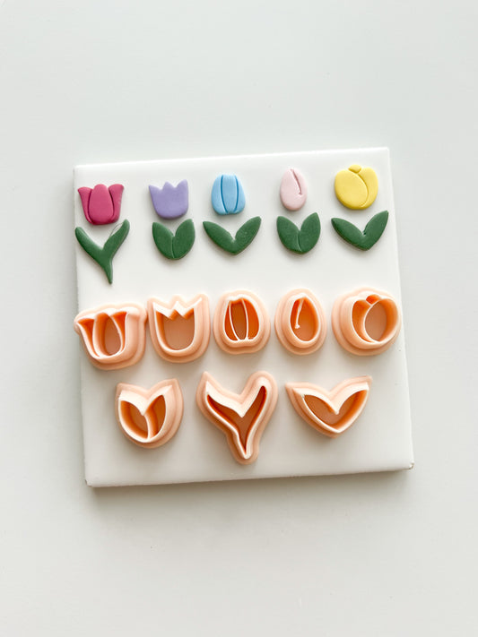 Tulip Flower (5 pieces) Clay Set | Tulip Flower (5 pieces) Polymer Clay Cutter Set for DIY Floral Earrings Spring-Themed Jewelry and Handmade Elegant Accessories