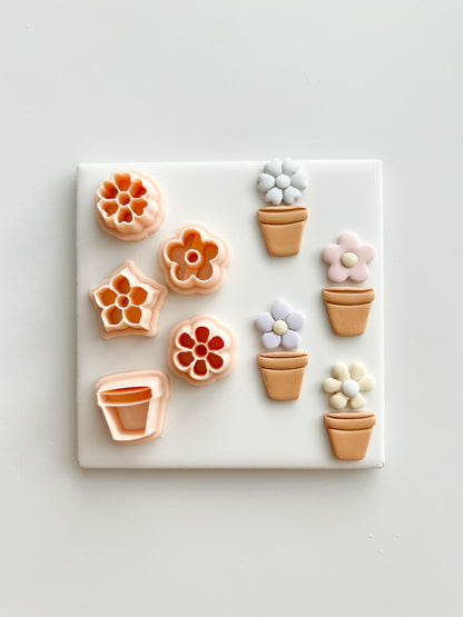 Flower and Clay Pot Set Clay Cutter | Flower and Clay Pot Set Polymer Clay Cutter for DIY Floral Earrings Nature-Themed Jewelry and Handmade Elegant Accessories