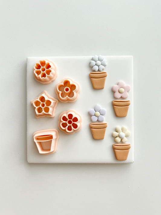Flower and Clay Pot Set Clay Cutter | Flower and Clay Pot Set Polymer Clay Cutter for DIY Floral Earrings Nature-Themed Jewelry and Handmade Elegant Accessories