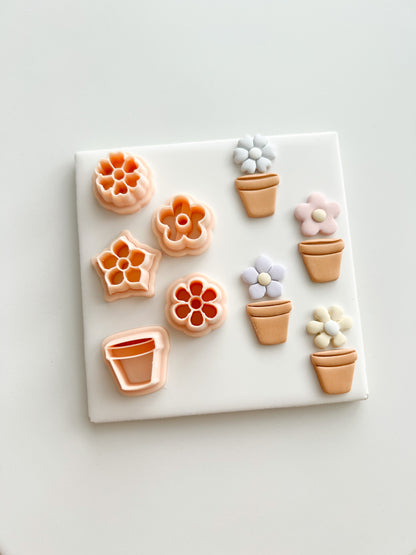 Flower and Clay Pot Set Clay Cutter | Flower and Clay Pot Set Polymer Clay Cutter for DIY Floral Earrings Nature-Themed Jewelry and Handmade Elegant Accessories