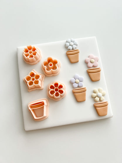 Flower and Clay Pot Set Clay Cutter | Flower and Clay Pot Set Polymer Clay Cutter for DIY Floral Earrings Nature-Themed Jewelry and Handmade Elegant Accessories