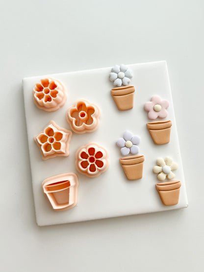 Flower and Clay Pot Set Clay Cutter | Flower and Clay Pot Set Polymer Clay Cutter for DIY Floral Earrings Nature-Themed Jewelry and Handmade Elegant Accessories