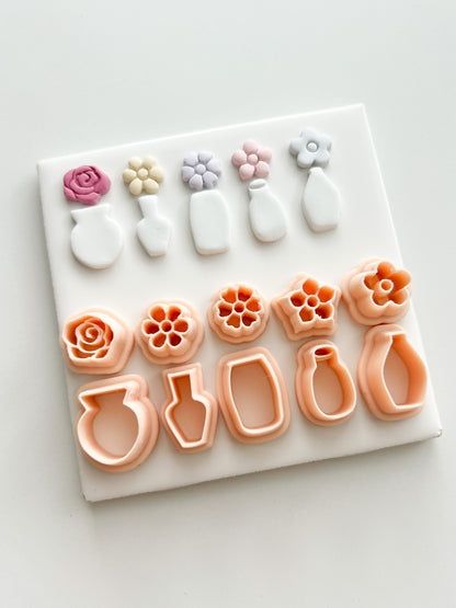Flower and Vase Set Clay Cutter | Flower and Vase Set Polymer Clay Cutter for DIY Botanical Earrings Chic Jewelry and Handmade Decorative Accessories