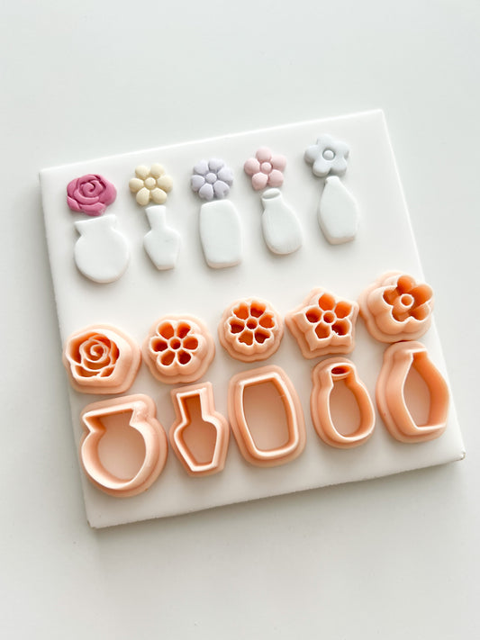 Flower and Vase Set Clay Cutter | Flower and Vase Set Polymer Clay Cutter for DIY Botanical Earrings Chic Jewelry and Handmade Decorative Accessories