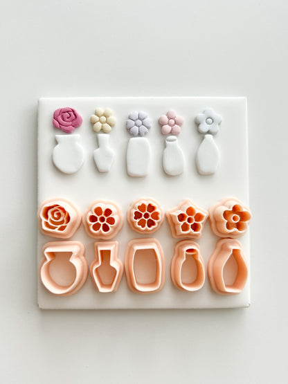 Flower and Vase Set Clay Cutter | Flower and Vase Set Polymer Clay Cutter for DIY Botanical Earrings Chic Jewelry and Handmade Decorative Accessories