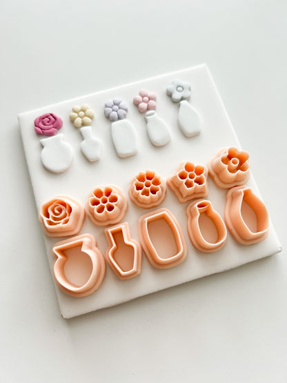 Flower and Vase Set Clay Cutter | Flower and Vase Set Polymer Clay Cutter for DIY Botanical Earrings Chic Jewelry and Handmade Decorative Accessories