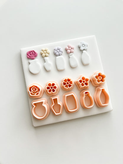 Flower and Vase Set Clay Cutter | Flower and Vase Set Polymer Clay Cutter for DIY Botanical Earrings Chic Jewelry and Handmade Decorative Accessories