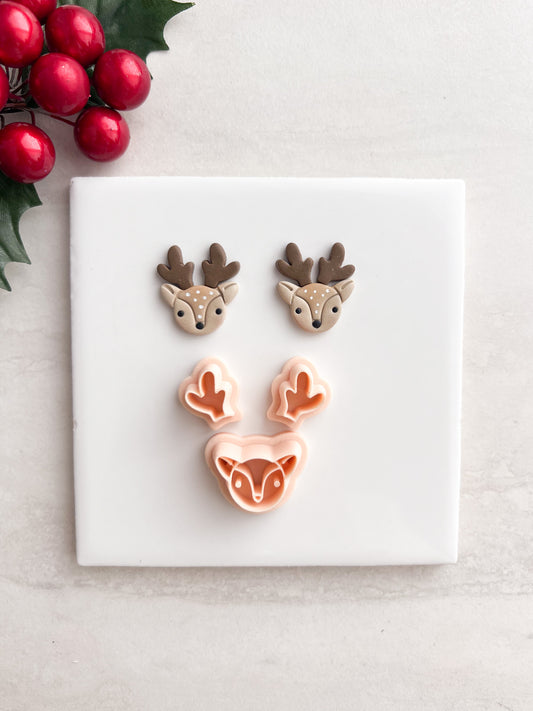 Reindeer Head No. 3 Clay Cutter | Reindeer Head No. 3 Polymer Clay Cutter for DIY Christmas Earrings Cute Jewelry and Handmade Holiday Accessories