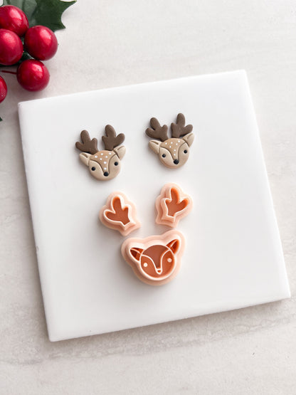 Reindeer Head No. 3 Clay Cutter | Reindeer Head No. 3 Polymer Clay Cutter for DIY Christmas Earrings Cute Jewelry and Handmade Holiday Accessories
