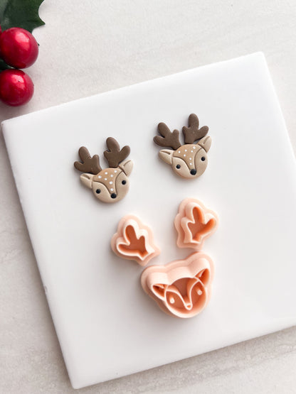 Reindeer Head No. 3 Clay Cutter | Reindeer Head No. 3 Polymer Clay Cutter for DIY Christmas Earrings Cute Jewelry and Handmade Holiday Accessories