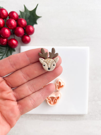 Reindeer Head No. 3 Clay Cutter | Reindeer Head No. 3 Polymer Clay Cutter for DIY Christmas Earrings Cute Jewelry and Handmade Holiday Accessories
