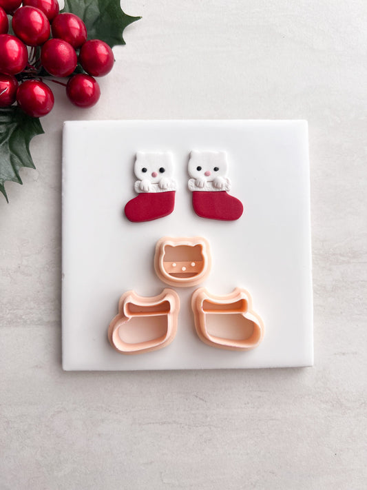 Cat Stocking No. 1 Clay Cutter | Cat Stocking No. 1 Polymer Clay Cutter for DIY Holiday Earrings Pet-Themed Jewelry and Handmade Festive Accessories