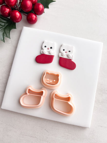 Cat Stocking No. 1 Clay Cutter | Cat Stocking No. 1 Polymer Clay Cutter for DIY Holiday Earrings Pet-Themed Jewelry and Handmade Festive Accessories