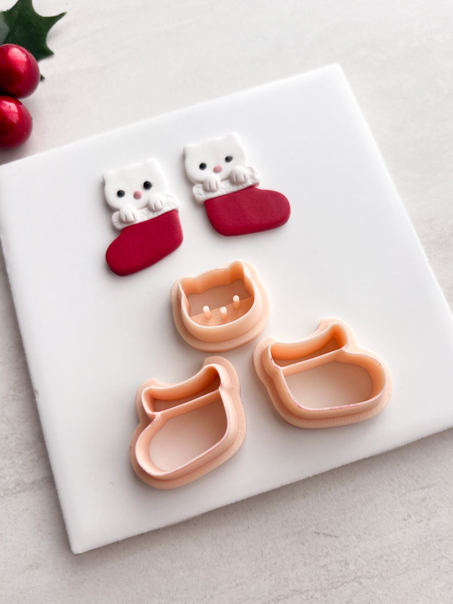 Cat Stocking No. 1 Clay Cutter | Cat Stocking No. 1 Polymer Clay Cutter for DIY Holiday Earrings Pet-Themed Jewelry and Handmade Festive Accessories