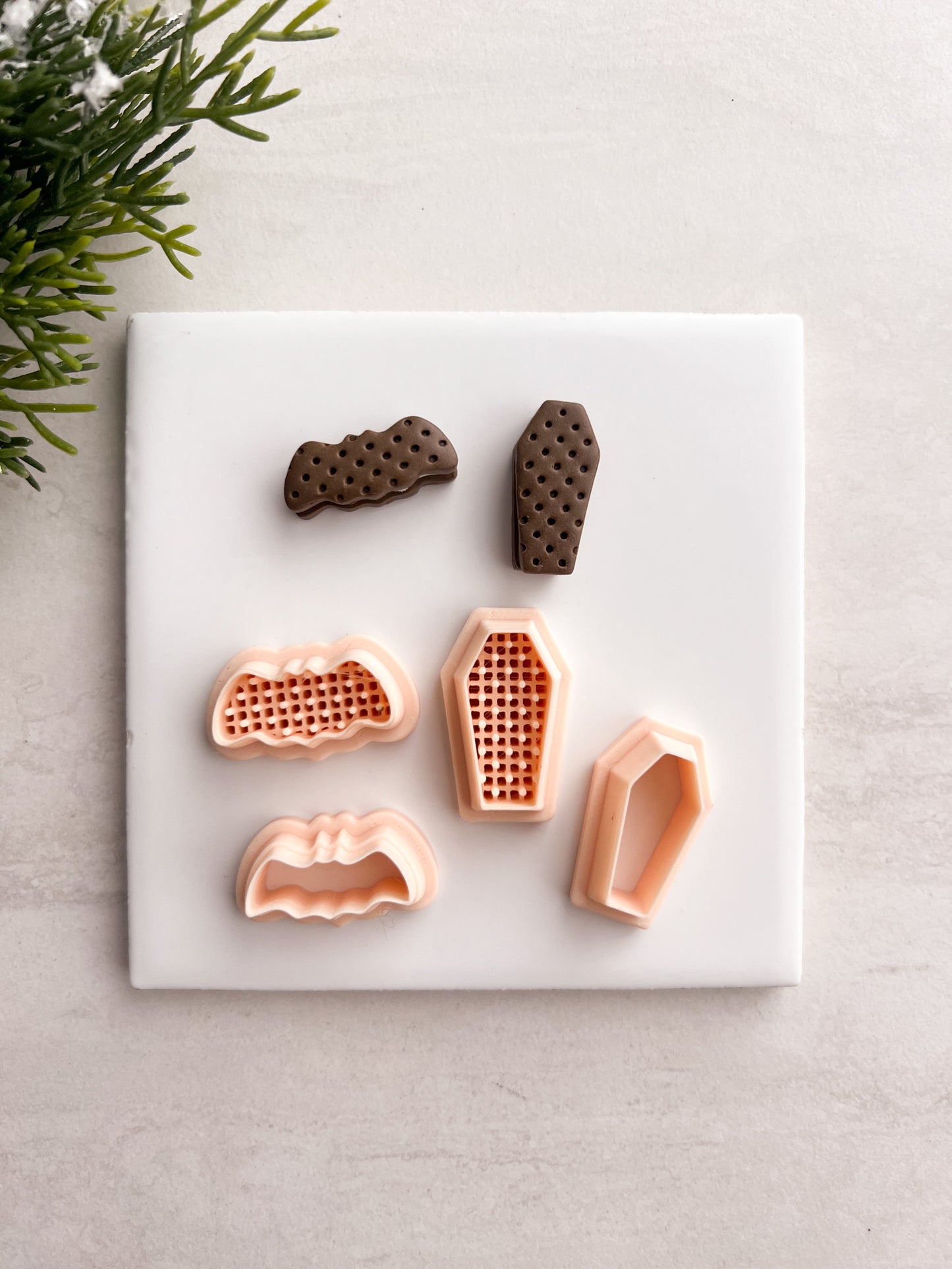 Bat and Coffin Ice Cream Sandwich Clay Cutter Set | Bat and Coffin Ice Cream Sandwich Polymer Clay Cutter Set for DIY Halloween Earrings Food-Themed Jewelry and Handmade Spooky Accessories
