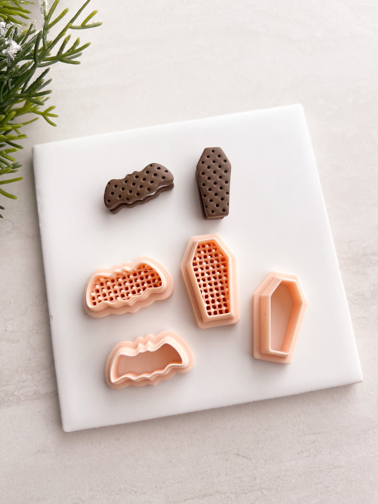 Bat and Coffin Ice Cream Sandwich Clay Cutter Set | Bat and Coffin Ice Cream Sandwich Polymer Clay Cutter Set for DIY Halloween Earrings Food-Themed Jewelry and Handmade Spooky Accessories