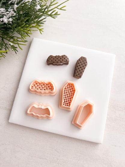 Bat and Coffin Ice Cream Sandwich Clay Cutter Set | Bat and Coffin Ice Cream Sandwich Polymer Clay Cutter Set for DIY Halloween Earrings Food-Themed Jewelry and Handmade Spooky Accessories