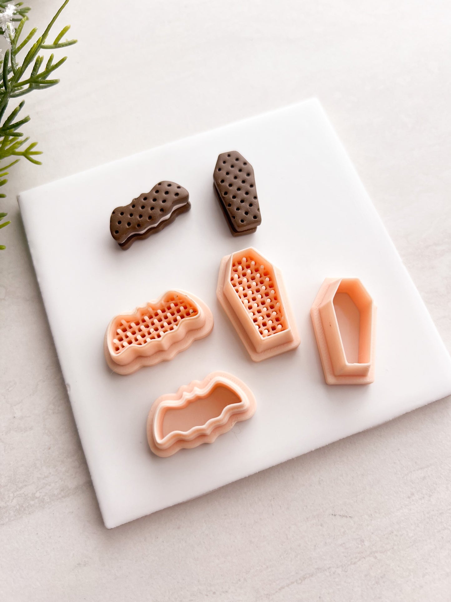 Bat and Coffin Ice Cream Sandwich Clay Cutter Set | Bat and Coffin Ice Cream Sandwich Polymer Clay Cutter Set for DIY Halloween Earrings Food-Themed Jewelry and Handmade Spooky Accessories