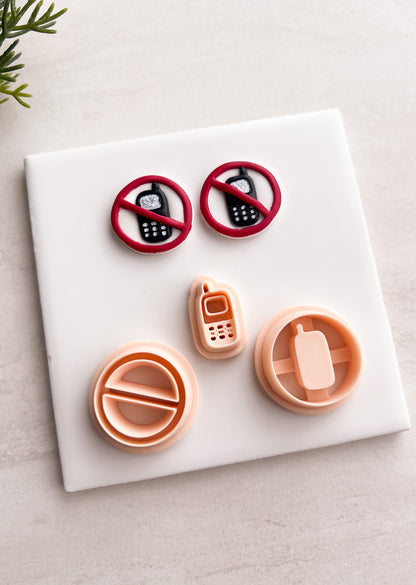 No Cell Phones Clay Cutters | No Cell Phones Polymer Clay Cutter for DIY Retro Earrings Funny Jewelry and Handmade Statement Accessories