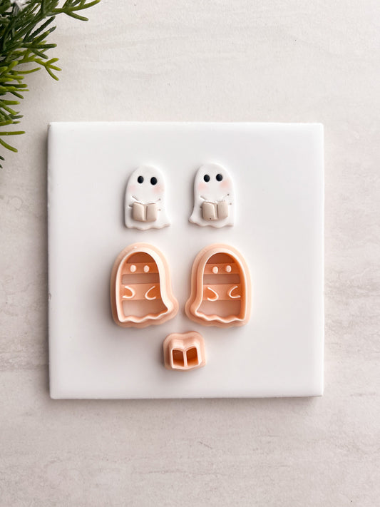 Ghost Reading Book Clay Cutter | Ghost Reading Book Polymer Clay Cutter for DIY Halloween Earrings Spooky-Themed Jewelry and Handmade Cute Accessories