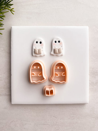 Ghost Reading Book Clay Cutter | Ghost Reading Book Polymer Clay Cutter for DIY Halloween Earrings Spooky-Themed Jewelry and Handmade Cute Accessories