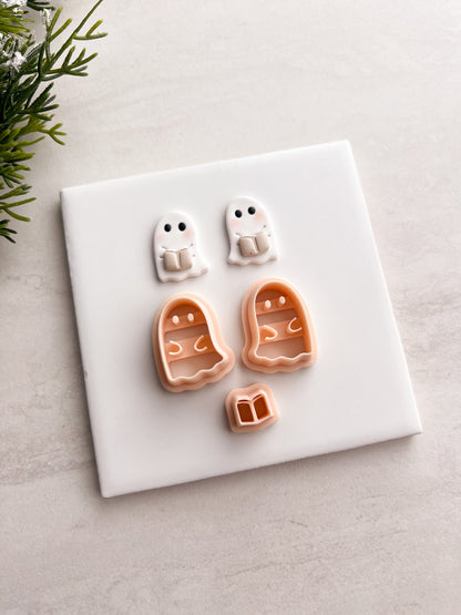Ghost Reading Book Clay Cutter | Ghost Reading Book Polymer Clay Cutter for DIY Halloween Earrings Spooky-Themed Jewelry and Handmade Cute Accessories