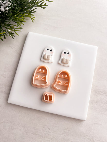 Ghost Reading Book Clay Cutter | Ghost Reading Book Polymer Clay Cutter for DIY Halloween Earrings Spooky-Themed Jewelry and Handmade Cute Accessories