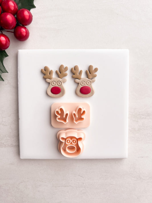 Reindeer with Glasses Clay Cutter | Reindeer with Glasses Polymer Clay Cutter for DIY Holiday Earrings Christmas Jewelry and Handmade Cute Accessories