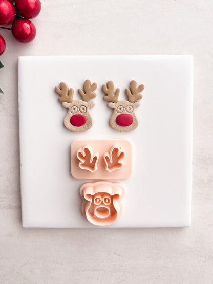 Reindeer with Glasses Clay Cutter | Reindeer with Glasses Polymer Clay Cutter for DIY Holiday Earrings Christmas Jewelry and Handmade Cute Accessories