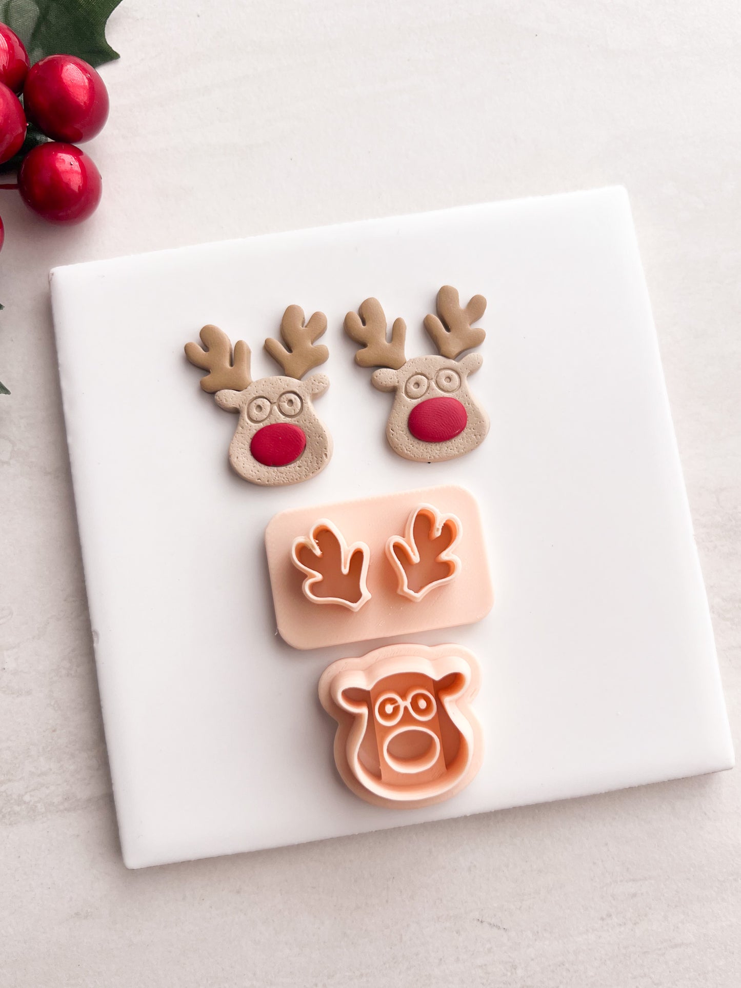 Reindeer with Glasses Clay Cutter | Reindeer with Glasses Polymer Clay Cutter for DIY Holiday Earrings Christmas Jewelry and Handmade Cute Accessories
