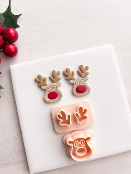 Reindeer with Glasses Clay Cutter | Reindeer with Glasses Polymer Clay Cutter for DIY Holiday Earrings Christmas Jewelry and Handmade Cute Accessories
