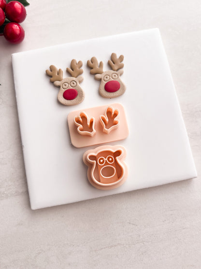 Reindeer with Glasses Clay Cutter | Reindeer with Glasses Polymer Clay Cutter for DIY Holiday Earrings Christmas Jewelry and Handmade Cute Accessories