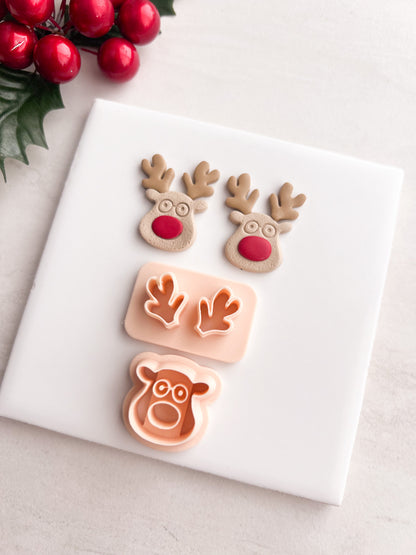 Reindeer with Glasses Clay Cutter | Reindeer with Glasses Polymer Clay Cutter for DIY Holiday Earrings Christmas Jewelry and Handmade Cute Accessories