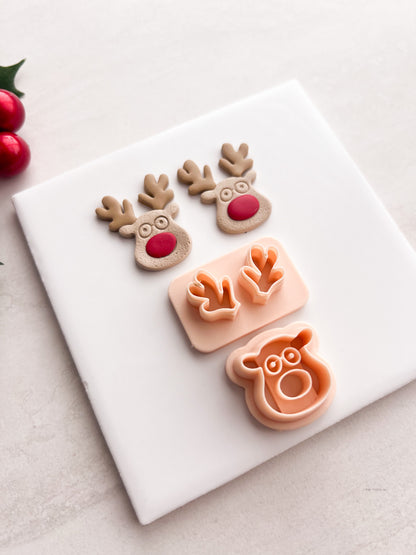 Reindeer with Glasses Clay Cutter | Reindeer with Glasses Polymer Clay Cutter for DIY Holiday Earrings Christmas Jewelry and Handmade Cute Accessories