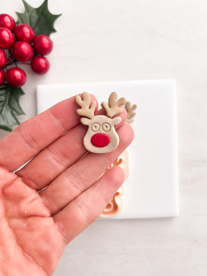 Reindeer with Glasses Clay Cutter | Reindeer with Glasses Polymer Clay Cutter for DIY Holiday Earrings Christmas Jewelry and Handmade Cute Accessories
