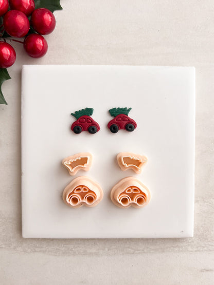 Mini Car Tree Stud Clay Cutter | Mini Car Tree Stud Polymer Clay Cutter for DIY Holiday Earrings Festive Jewelry and Handmade Christmas Accessories