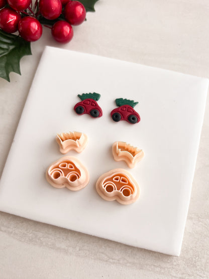 Mini Car Tree Stud Clay Cutter | Mini Car Tree Stud Polymer Clay Cutter for DIY Holiday Earrings Festive Jewelry and Handmade Christmas Accessories